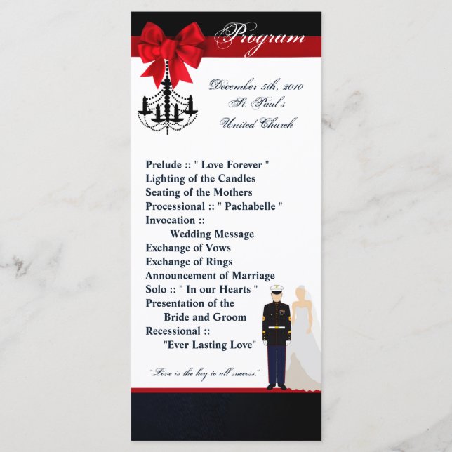 25 4x9 Hochzeitsprogramm Marine Uniform Groom Brid Programm (Vorderseite)