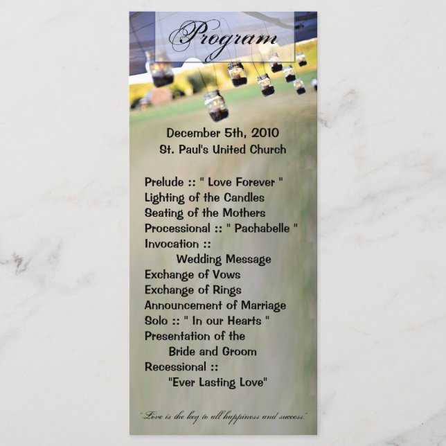 25 4x9 Hochzeitsprogramm Mason Jar Kerzenhalter Programm (Vorderseite)