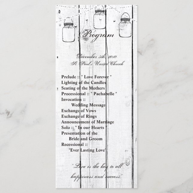 25 4x9 Hochzeitsprogramm Mason Jar String Lights Programm (Vorderseite)
