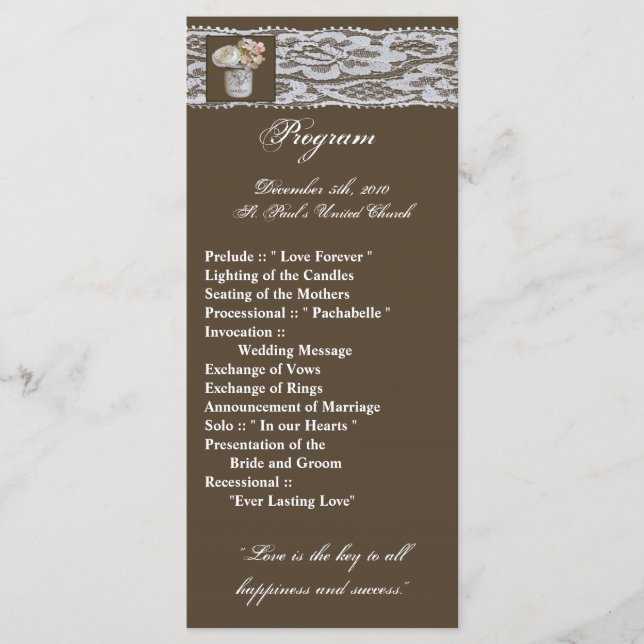 25 4x9 Hochzeitsprogramm Mason Jars mit Rose Programm (Vorderseite)