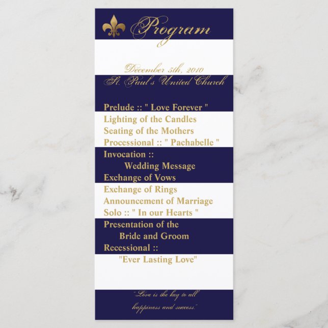 25 4x9 Hochzeitsprogramm Modernes Stripe Navy Weiß Programm (Vorderseite)