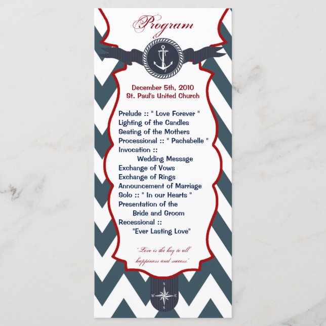 25 4x9 Hochzeitsprogramm Nautical Anchor Compass O Programm (Vorderseite)