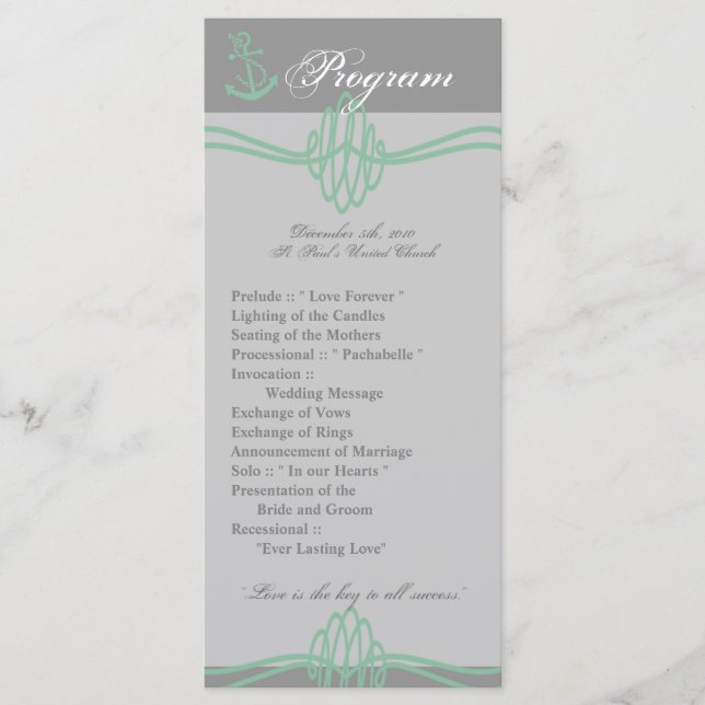 25 4x9 Hochzeitsprogramm Nautical Knot Anchor Tiff Programm (Vorderseite)
