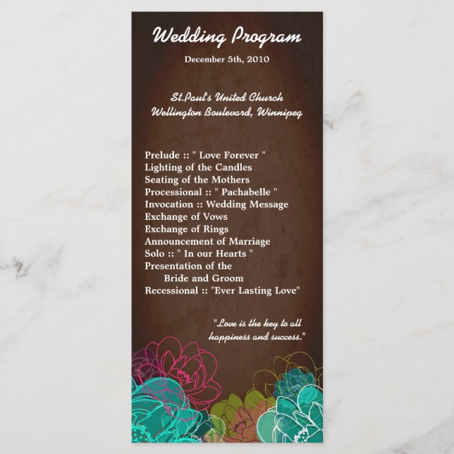 25 4x9 Hochzeitsprogramm Neon Frühling Floral Blum Programm (Vorderseite)