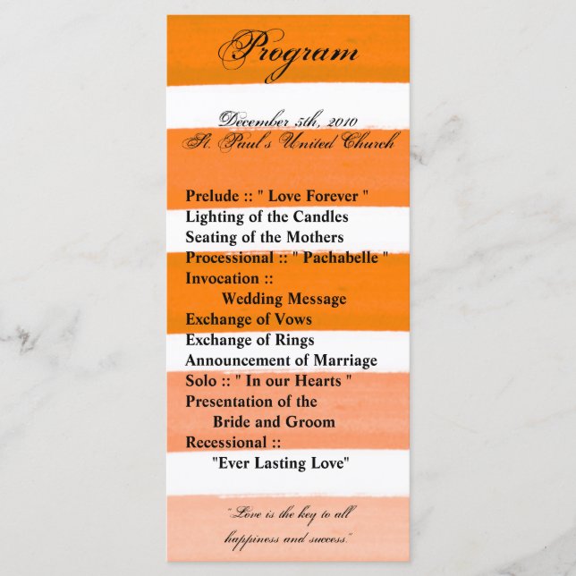 25 4x9 Hochzeitsprogramm Ombre Stripe Orane Line F Programm (Vorderseite)