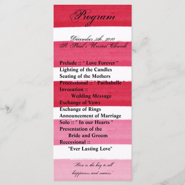 25 4x9 Hochzeitsprogramm Ombre Stripe Pink Line Fa Programm (Vorderseite)