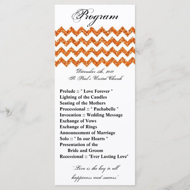 25 4x9 Hochzeitsprogramm Orange Glitzer Zickzack Z Programm (Vorderseite)