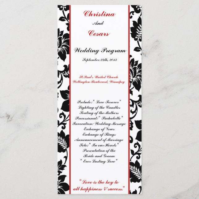 25 4x9 Hochzeitsprogramm Schwarzer Blüh Roter Stre Programm (Vorderseite)