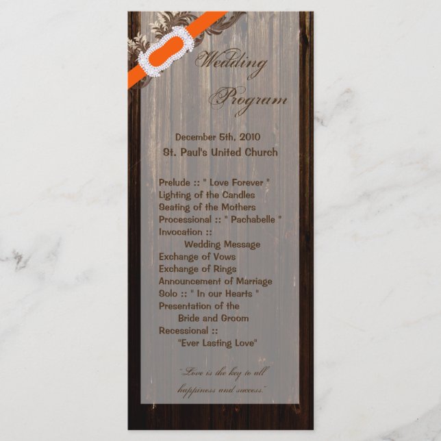 25 4x9 Hochzeitsprogramm Stallholz Rustikales Land Programm (Vorderseite)