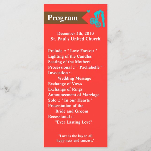 25 4x9 Hochzeitsprogramm Teen Liebe Couple on Bicy Programm (Vorderseite)