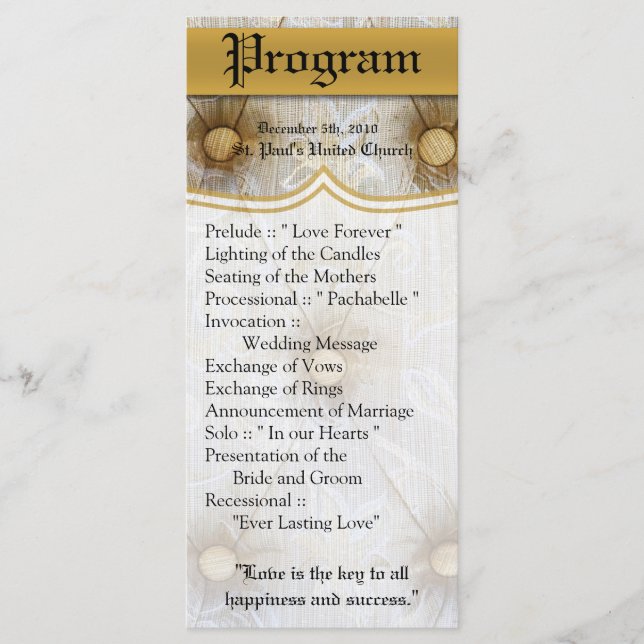 25 4x9 Hochzeitsprogramm Vintag Pintuck Fabric Tay Programm (Vorderseite)