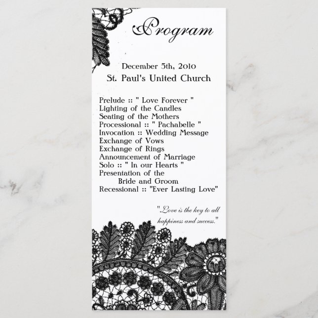 25 4x9 Hochzeitsprogramm Vintage Spitzentechnik Do Programm (Vorderseite)