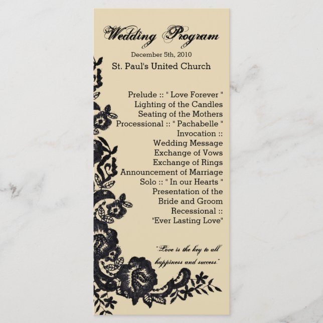 25 4x9 Hochzeitsprogramm Vintage Spitzentechnik Do Programm (Vorderseite)