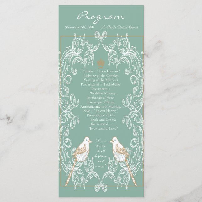 25 4x9 Hochzeitsprogramm Vintage Vogelliebhaber Aq Programm (Vorderseite)