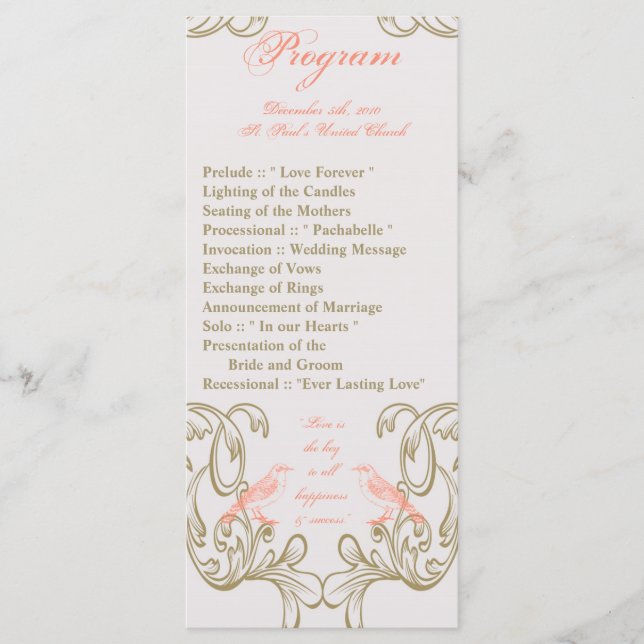 25 4x9 Hochzeitsprogramm Vintager Victoria Love Bi Programm (Vorderseite)