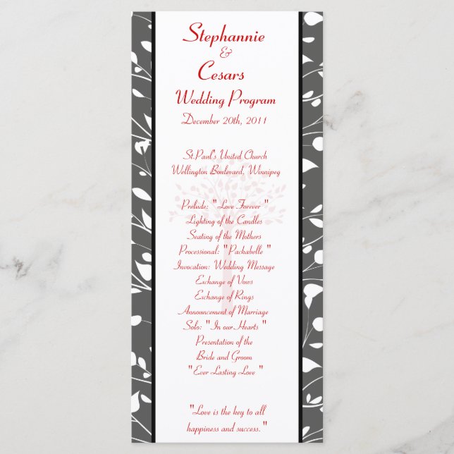 25 4x9 Hochzeitsprogramm Winter Grau/Roter Baum Programm (Vorderseite)
