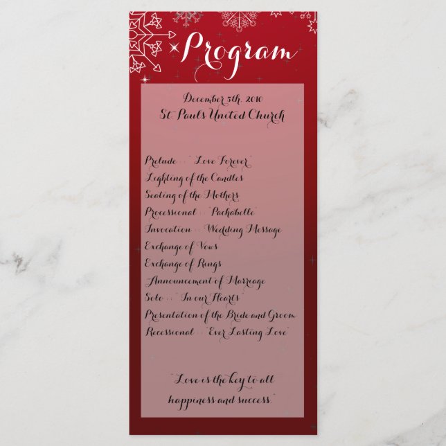 25 4x9 Hochzeitsprogramm Winterschneeflocken Schne Programm (Vorderseite)