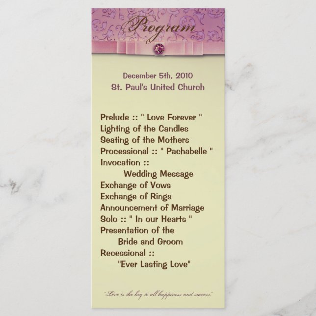25 4x9 Programme de mariage Amethyst Jewel Embosse (Devant)