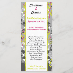 25 4x9 Programme de mariage Chaux Vert/Rose Chaud