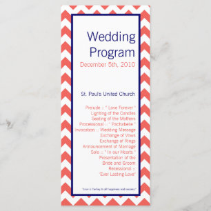 25 4x9 Programme de mariage Coral Marine Bleu Chev