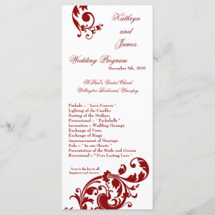 25 4x9 Programme de mariage Crimson Red Floral Fil