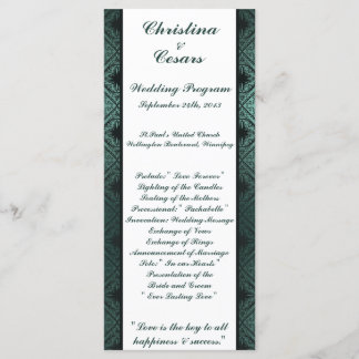 25 4x9 Programme de mariage Damask Turquoise Coupl