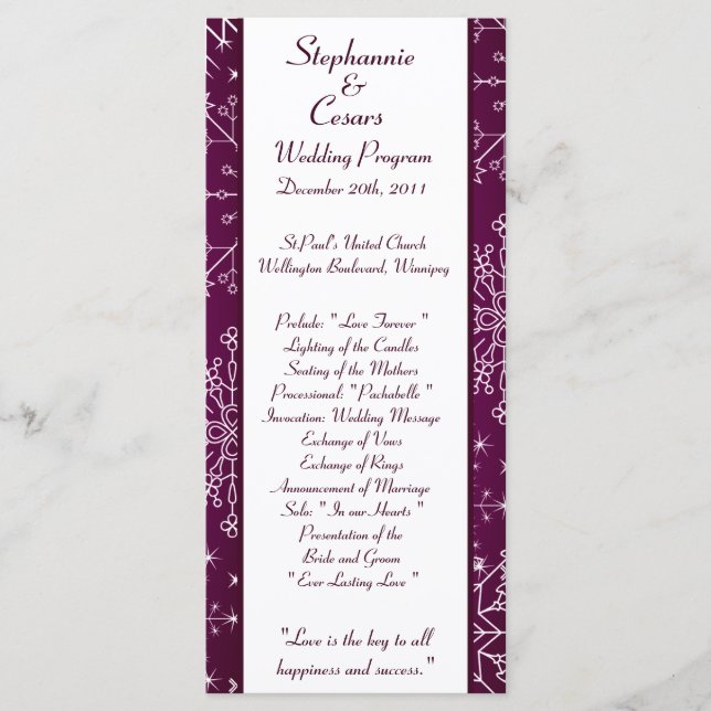 25 4x9 Programme de mariage Étoile violette et flo (Devant)