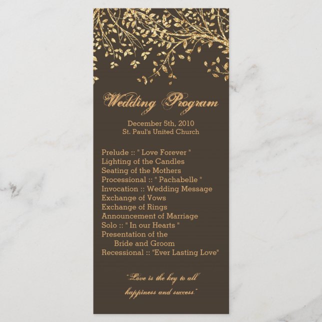 25 4x9 Programme de mariage Gold Foil Arbre Feuill (Devant)
