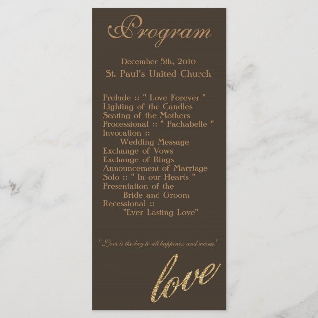 25 4x9 Programme de mariage Gold Foil Parties scin (Devant)