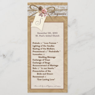 25 4x9 Programme de mariage Kraft papier dentelle