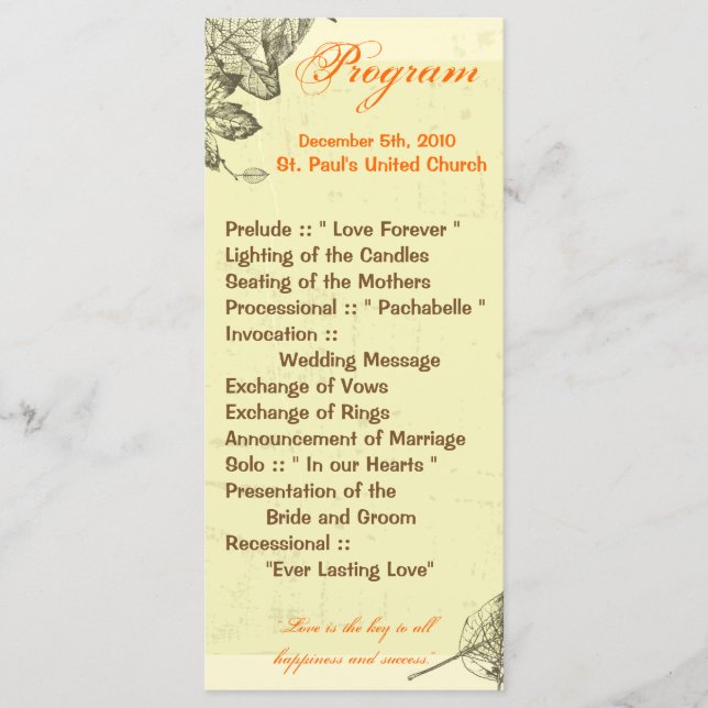 25 4x9 Programme de mariage Main tiré Leaves Autom (Devant)