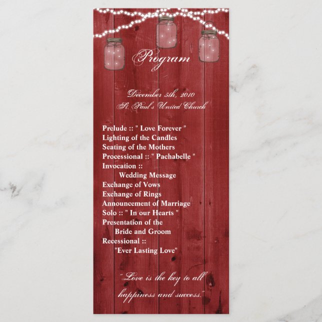 25 4x9 Programme de mariage Mason Jar Chaîne lumiè (Devant)