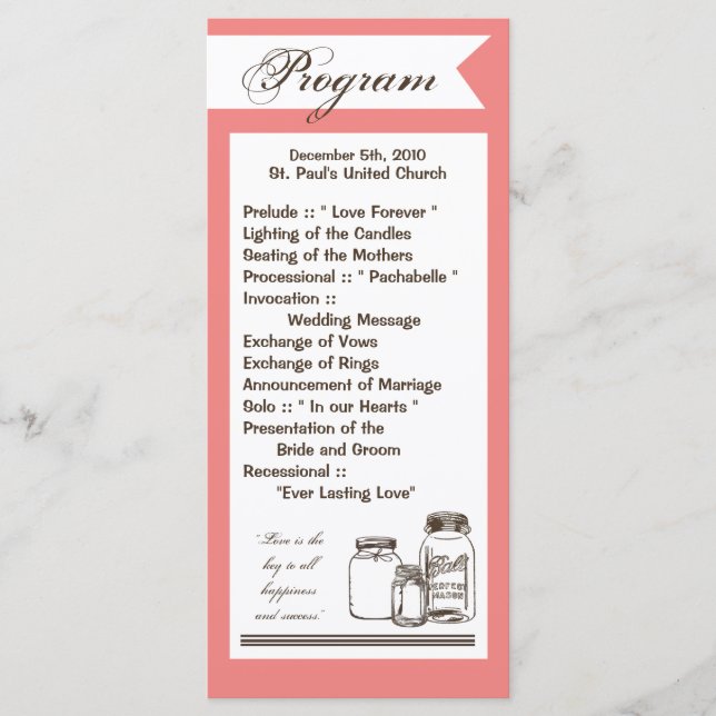 25 4x9 Programme de mariage Mason Jar Pays Rustiqu (Devant)