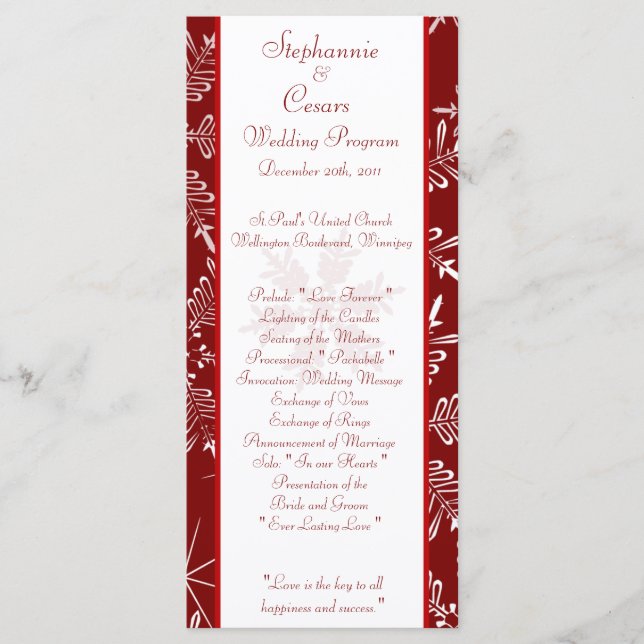 25 4x9 Programme de mariage Noël Red Snowflakes (Devant)