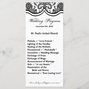25 4x9 Programme de mariage Noir Blanc Damas Lace