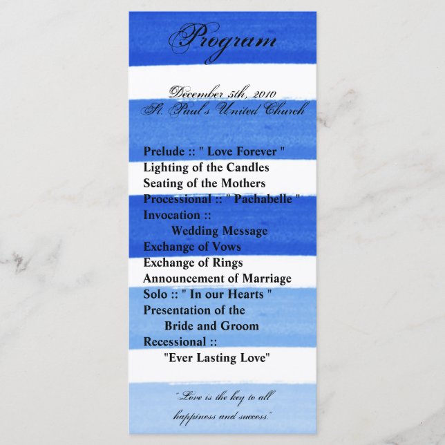 25 4x9 Programme de mariage Ombre Stripe Blue Line (Devant)
