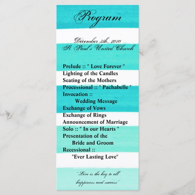 25 4x9 Programme de mariage Ombre Stripe Turquoise (Devant)