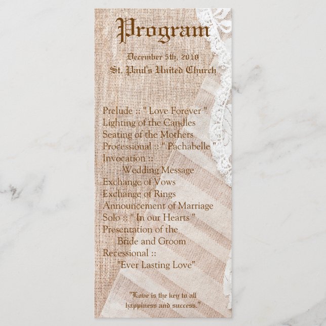 25 4x9 Programme de mariage Pays Dentelle mouchoir (Devant)