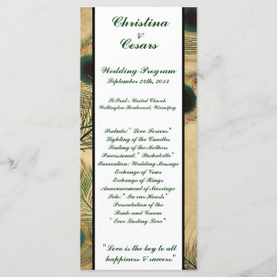 25 4x9 Programme de mariage Peacock Vintage Vert â