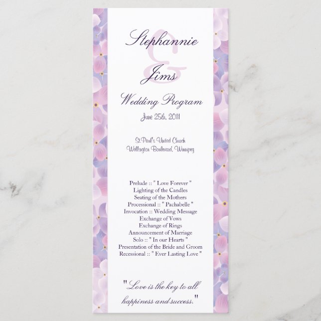 25 4x9 Programme de mariage Purple Hydrangea (Devant)
