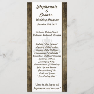 25 4x9 Programme de mariage Vintage Brown Damas