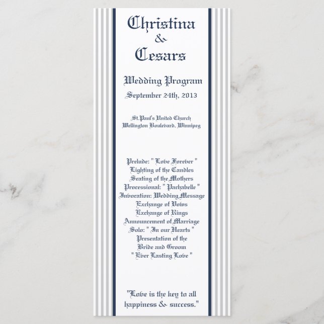25 4x9 Wedding Program Blue Seepferd Streifen Stra Programm (Vorderseite)