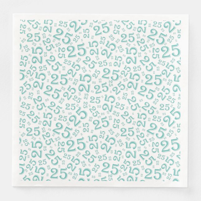 25. Age Random Number Pattern Aquamarin/weiß Serviette (Vorderseite)
