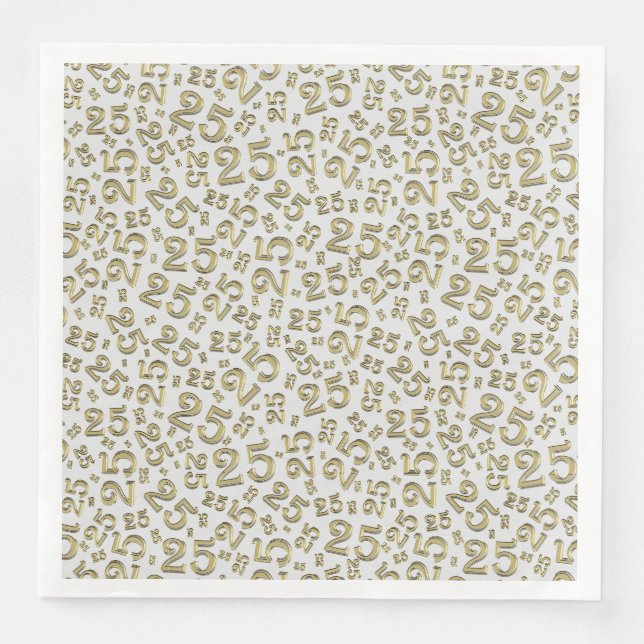25. Alter Zufallszahl Muster Gold/Weiß Serviette (Vorderseite)