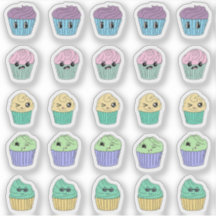 25 Autocollants Cupcake Kawaii Feuille