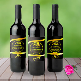 25. Black Gold Modernes Hochzeitsjubiläum Party Weinetikett