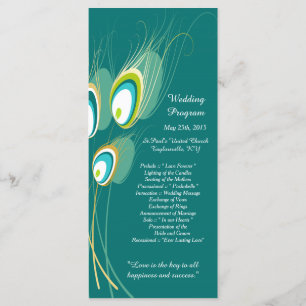 25 Blue Peacock Feather Wedding Programs Programm
