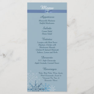 25 Blue Snowflake Winter Menu Cards Menükarte
