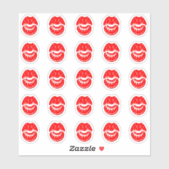 25 Bright Red Lipstick Kiss Mark Sticker (Blatt)