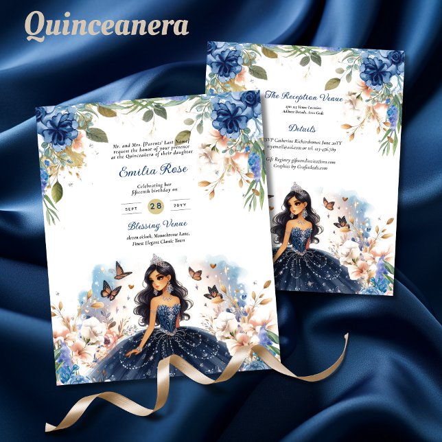 25 BUDGET Navy Blue Quinceanera Kleid Blumenpapier Flyer (Von Creator hochgeladen)